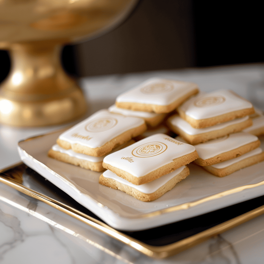 Branded Cookies 12-24 cookies $5 per cookie 25-100 cookies $4.50 per cookie 100+ Cookies $4.20 per cookies Description: Branded Cookies are a great way to showcase your cimpany and events. Cookies are our Vanilla cookie with delicious vanilla royal icing printed with FDA approved edible ink. Sizes: 3in round, 3in Square or 3x2inRectangle
